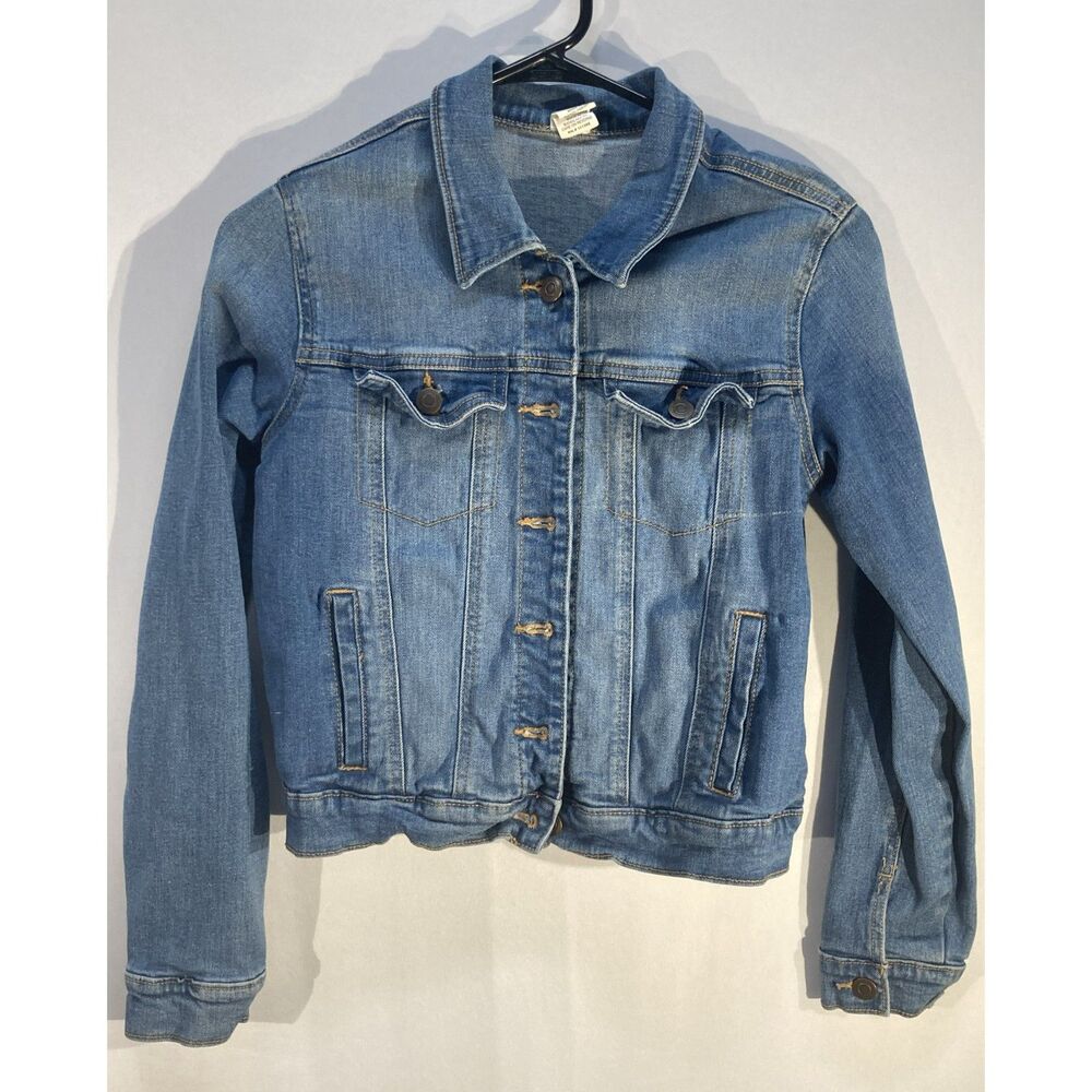 Classic Denim Trucker Jacket Sz youth XL Mid Wash Blue Jean Utility Casual